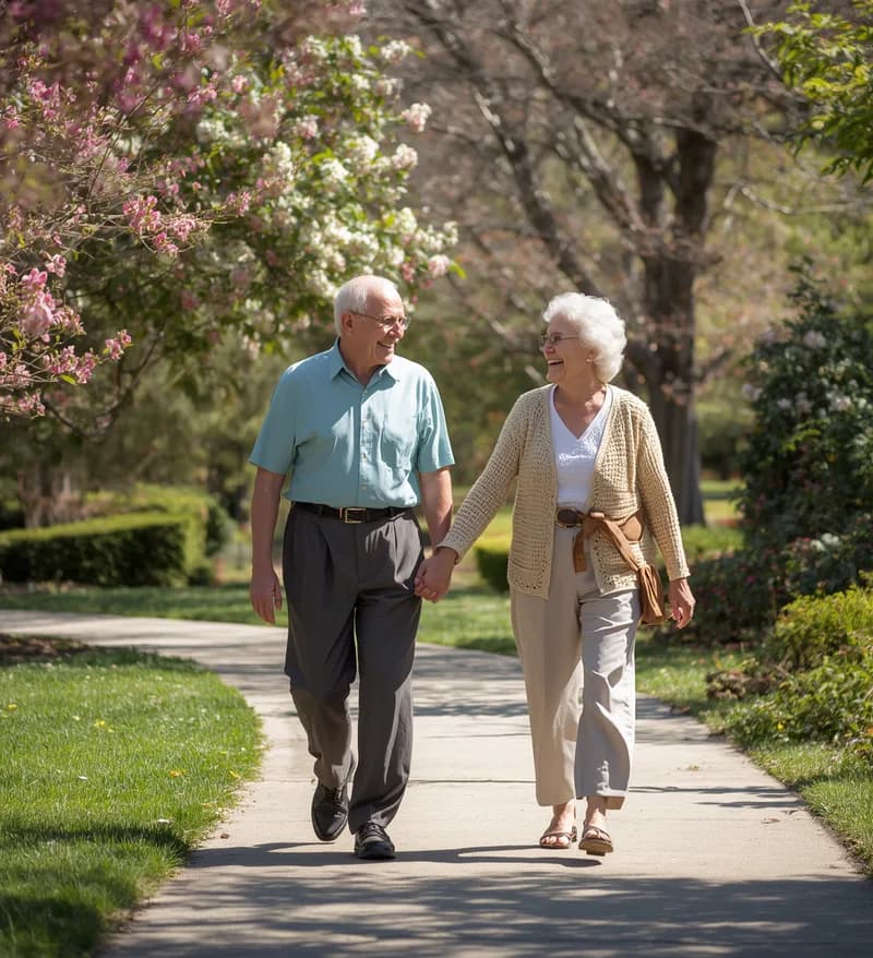 Senior couple walking together in a park
